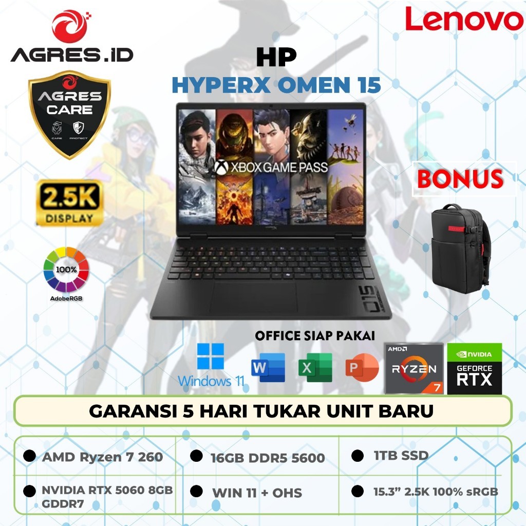 HP HYPERX OMEN 15 RYZEN 7 260 RTX5060 8GB/ 16GB 1TB GARANSI RESMI