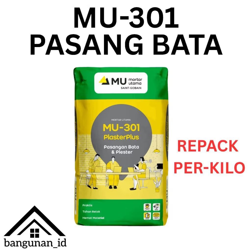 1KG MU301 - Mortar Instan Plester & Pasang Bata 40Kg MU-301 Semen Mortar Utama