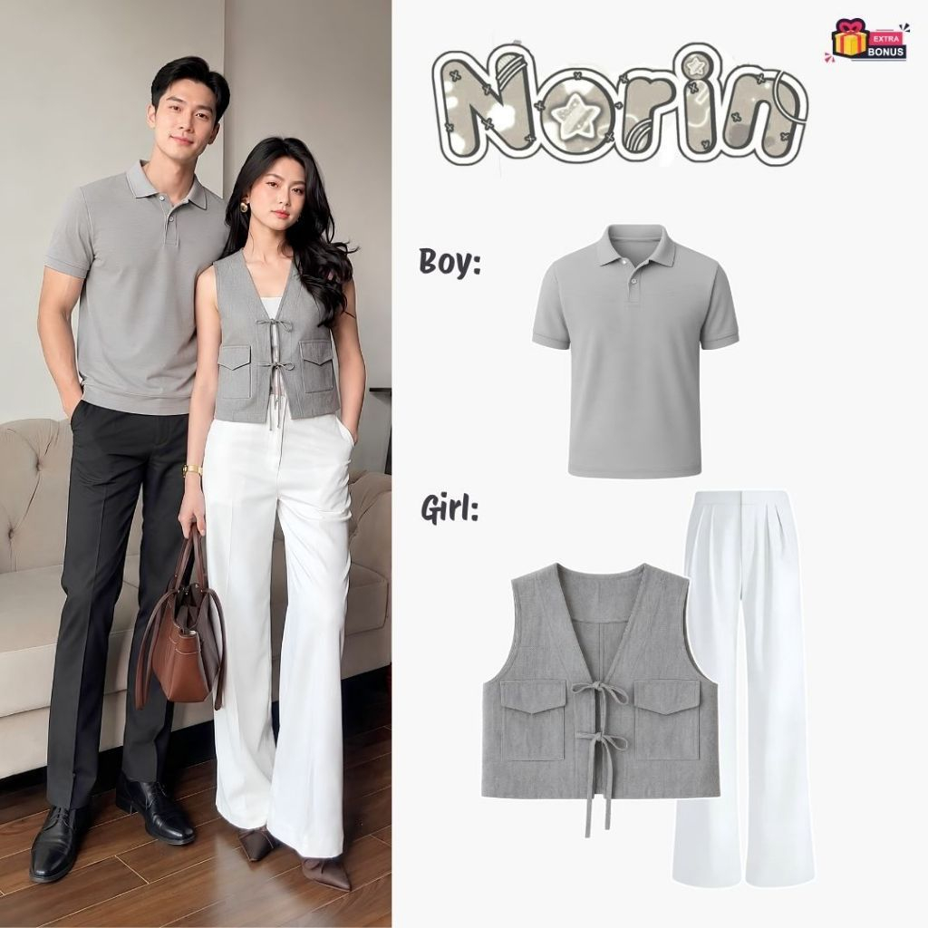 Oneset One set setelan couple Atasan Vest Rompi Tali Outer Wanita Crop Tanpa Lengan Kaos Polo Kerah 