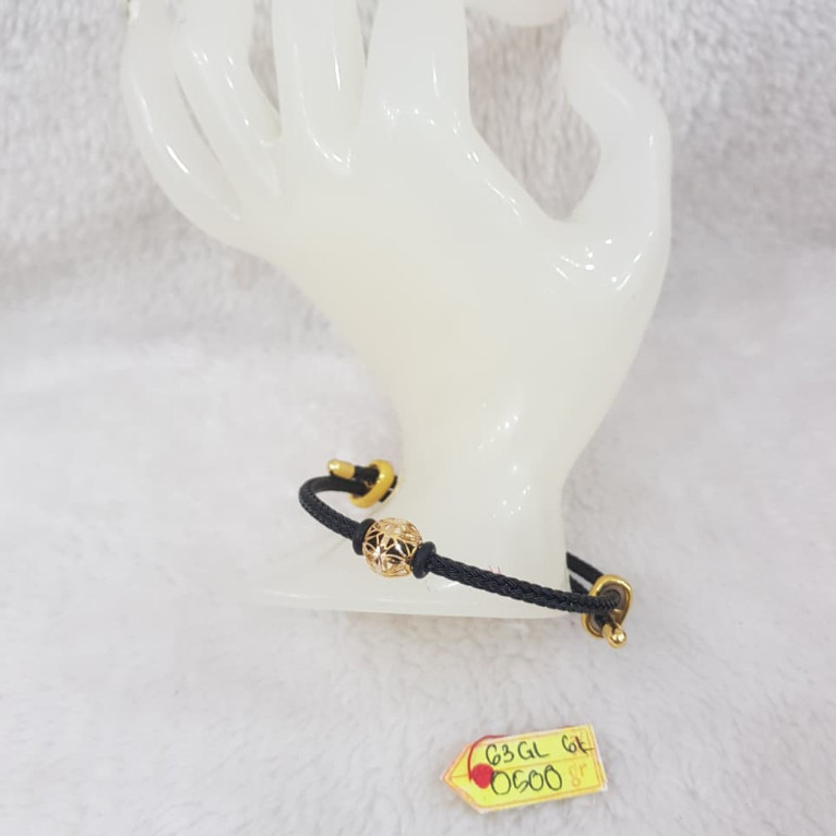 GL1207DLM Gelang tali serut hitam variasi bola batikan emas kuning 0.500gr 6K