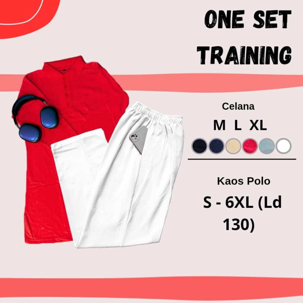 One Set Setelan Training Tunik Wanita Celana PUTIH + Kaos Krah
