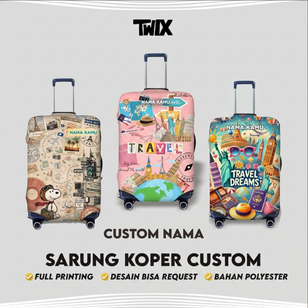 Sarung Koper Custom Unik Full Printing Tema Traveling Request Nama Pelindung Koper Request Nama Vol 