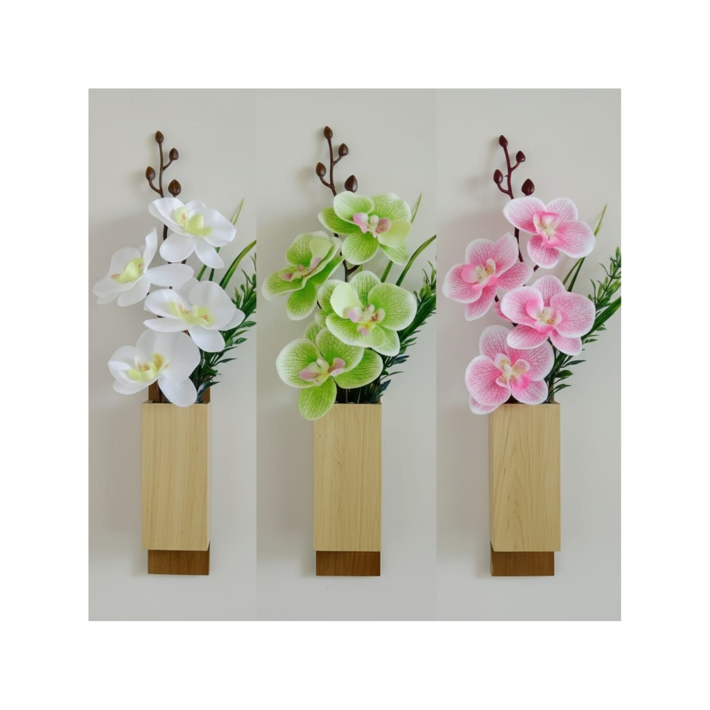 Bunga Anggrek Artificial Hiasan Dinding / Bunga Plastik Pot Kayu Minimalis Aesthetic