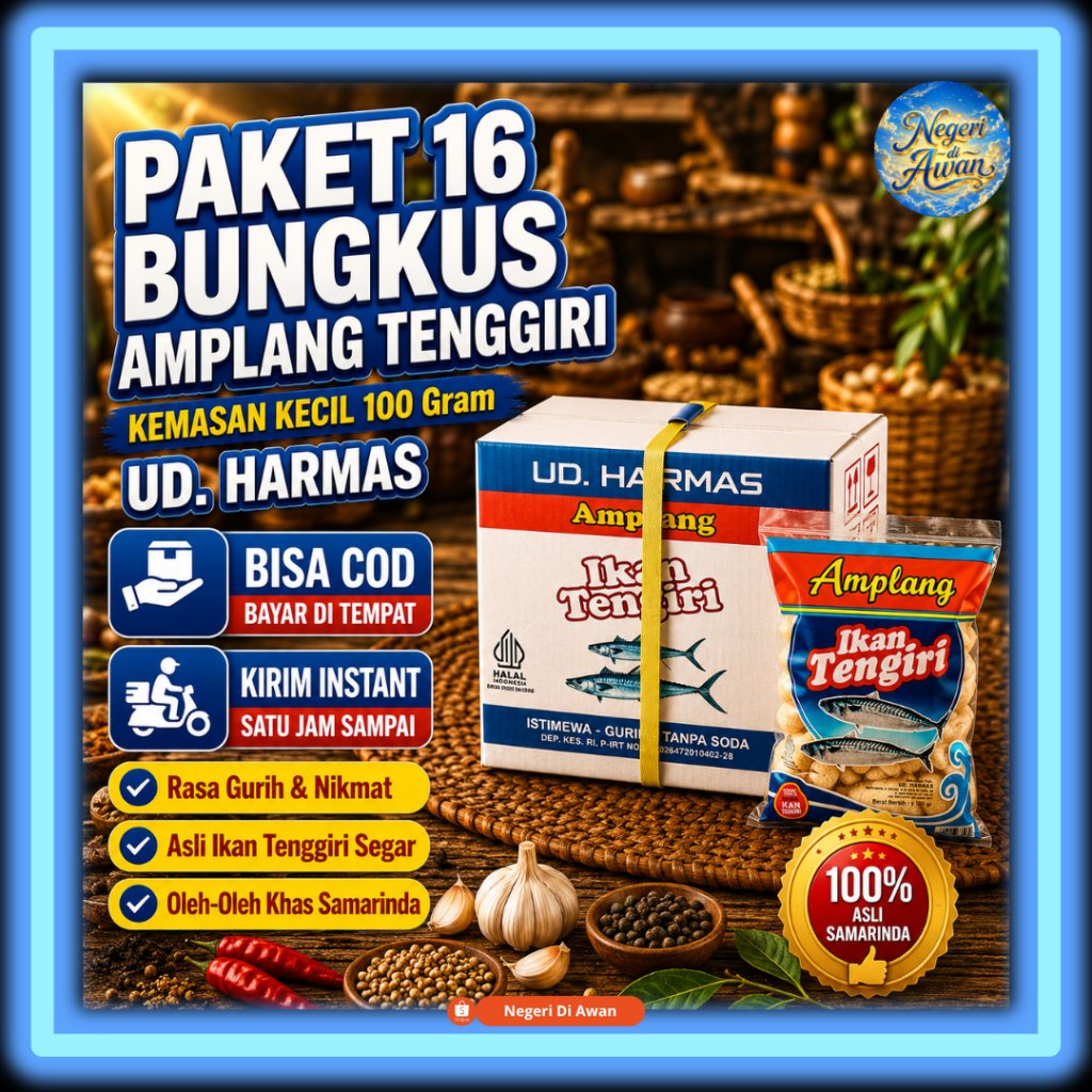Paket 16 Bungkus x 100 Gram Kerupuk Amplang Ikan Tenggiri Asli Samarinda UD Harmas Oleh Oleh Khas Sa