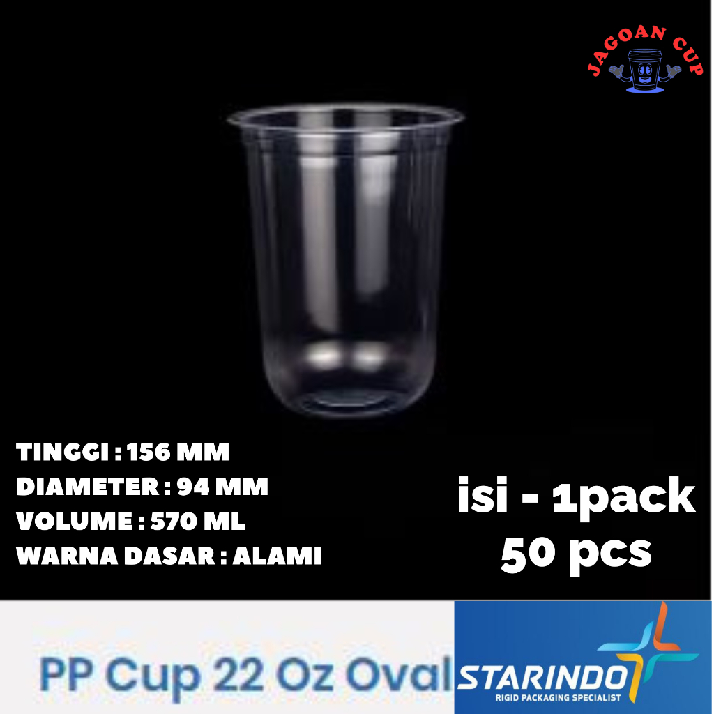 Gelas Plastik 22 Oz Polos OVAL Starindo / Pp Cup Starindo 22 Oz