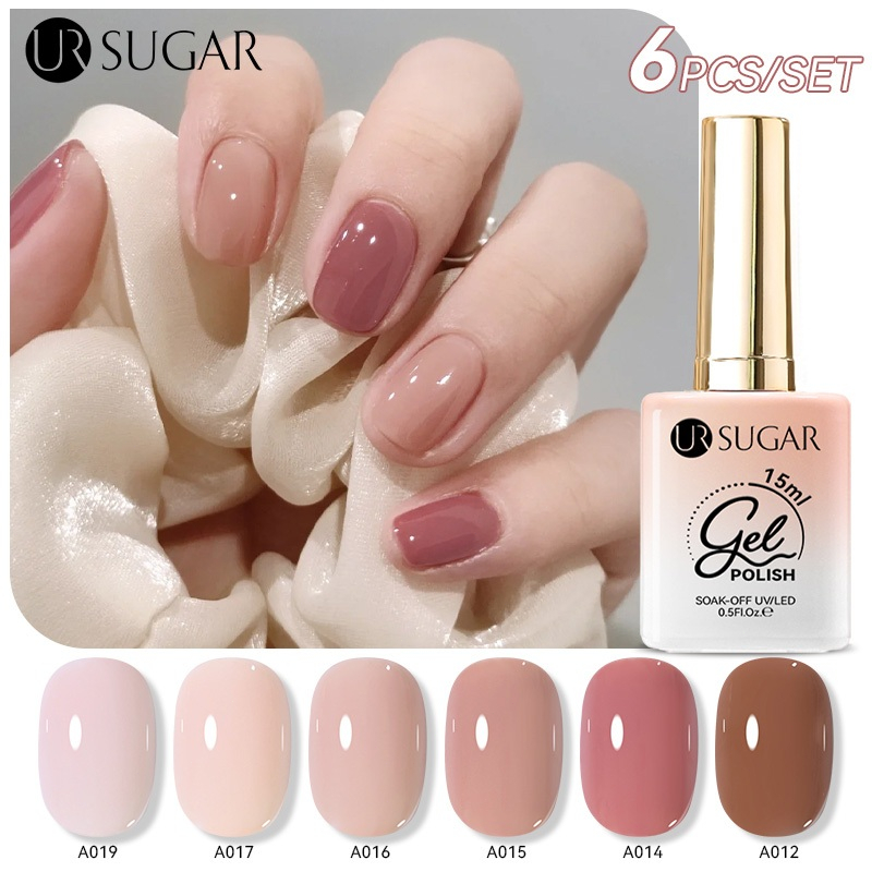 UR SUGAR Nude Pink Gel Polish 6 Colors Set Merah Skin Tone UV Led Nail Red Set Starter Kit Nail Kuku