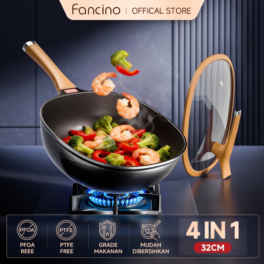 [BUY 1 TAKE 6] Fancino Wok Pan Titanium Anti Lengket 4in1 Serba Bisa Wajan Zero Kimia Bukan Teflon+G