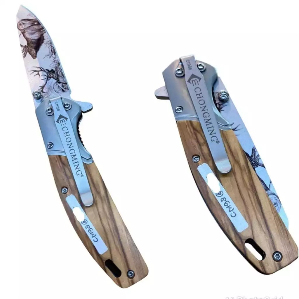 Pisau Lipat CHONGMING CM98 Motif Rusa Folding Knife Tactical Outdoor Camping Hunting EDC
