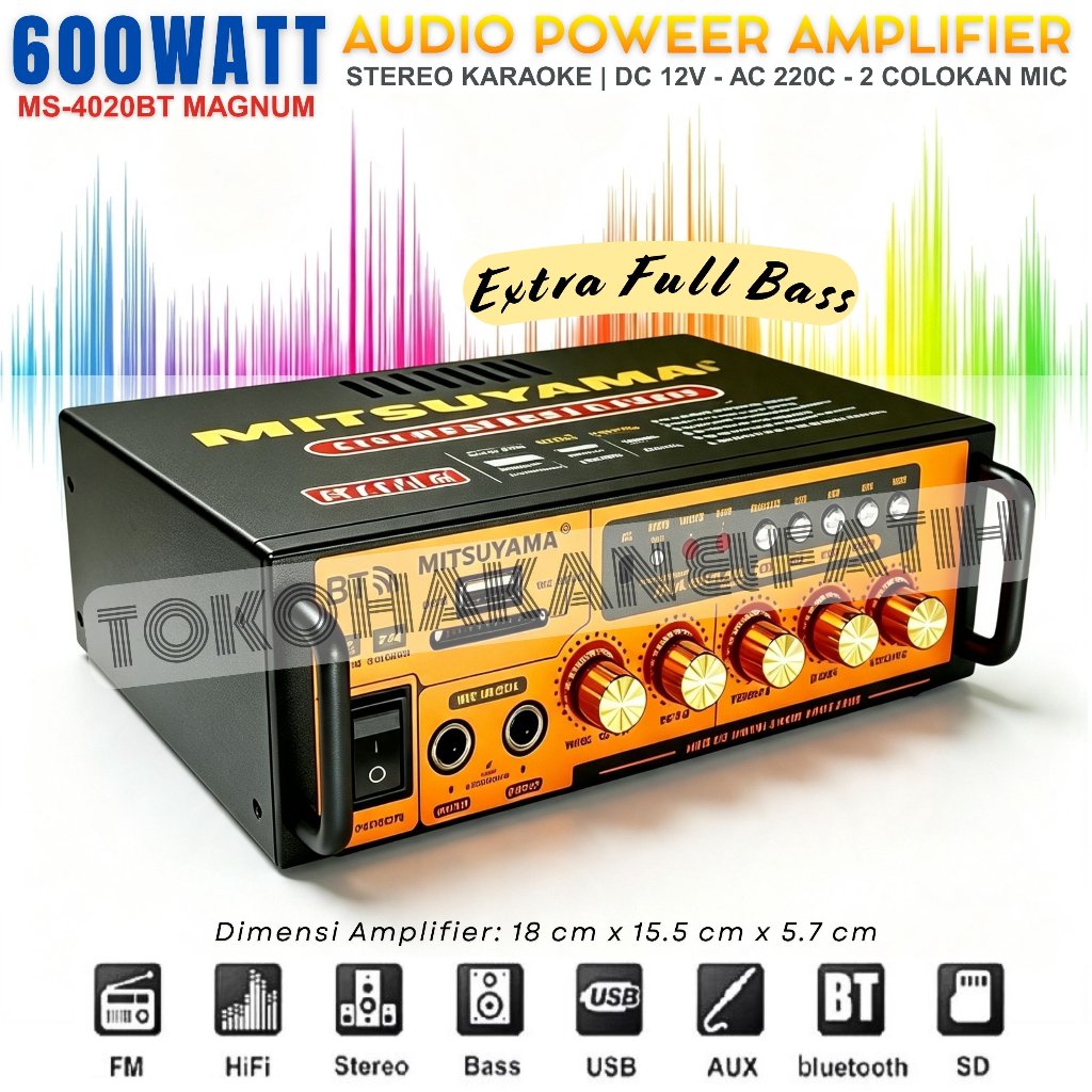 Promo~Mitsuyama MS-4020BT Magnum Amplifier Audio 600W Stereo Karaoke Bluetooth USB FM HiFi DC 12V - 