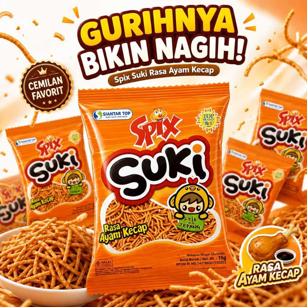Spix Suki Rasa Ayam Kecap 15g Siantar Top Snack Stik Jepang Gurih Renyah Cemilan Anak