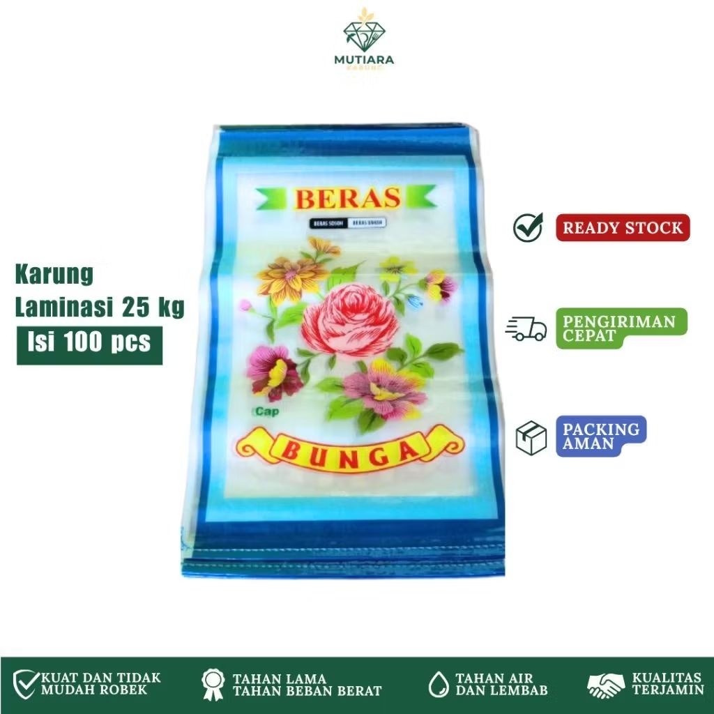 Karung Beras Laminasi Bunga 25 Kg isi 100 pcs - Karung Tebal Transparan