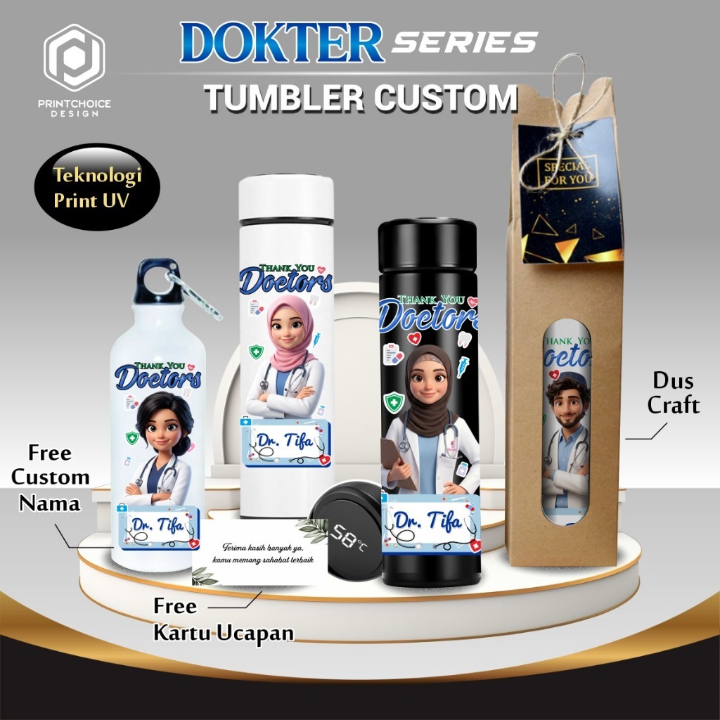 Tumbler Custom Botol Minum Souvenir Edisi Profesi Dokter Print UV