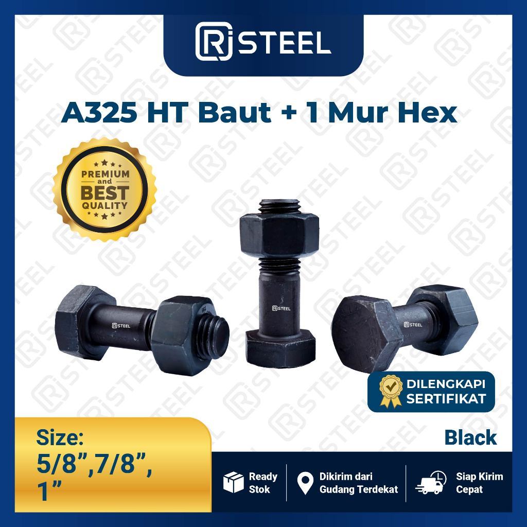 RJ Steel Baut Mur Baja HTB A325- Baut Baja HTB Grade ASTM A325 7/8", 1"