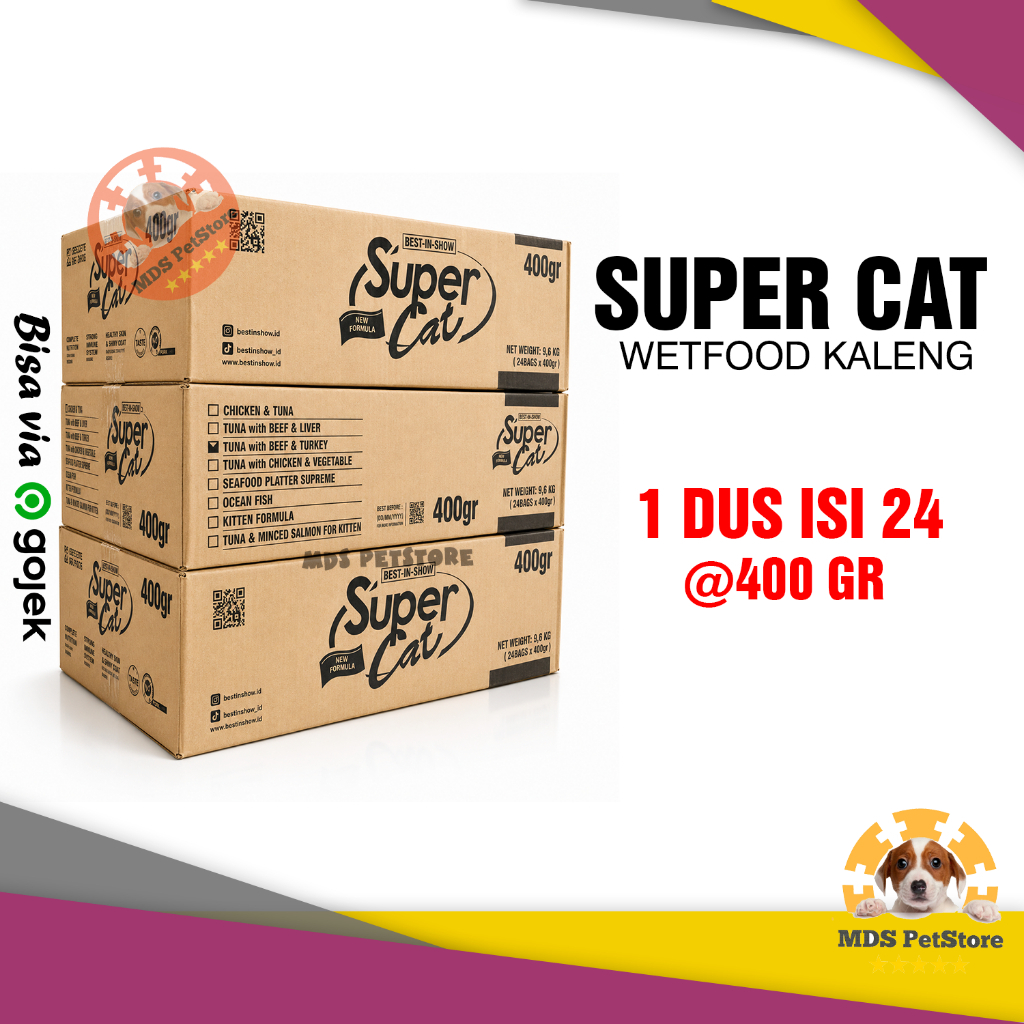 [1Dus isi 24] SUPERCAT Kaleng Adult/Kitten 400 Gr 400gr karton/tray/dus