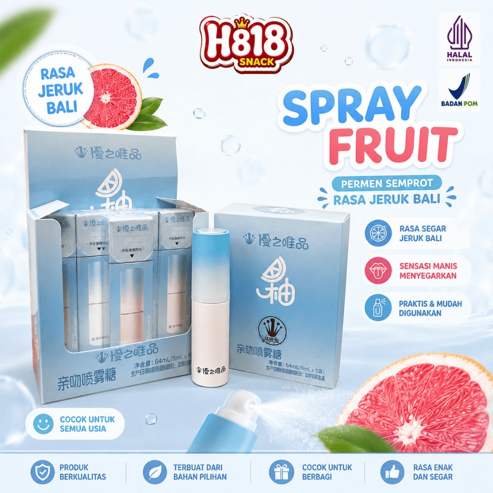 Spray Fruit Candy Permen Semprot Cium Rasa Persik Jeruk Bali Premium Halal BPOM Aroma Buah Menyegark