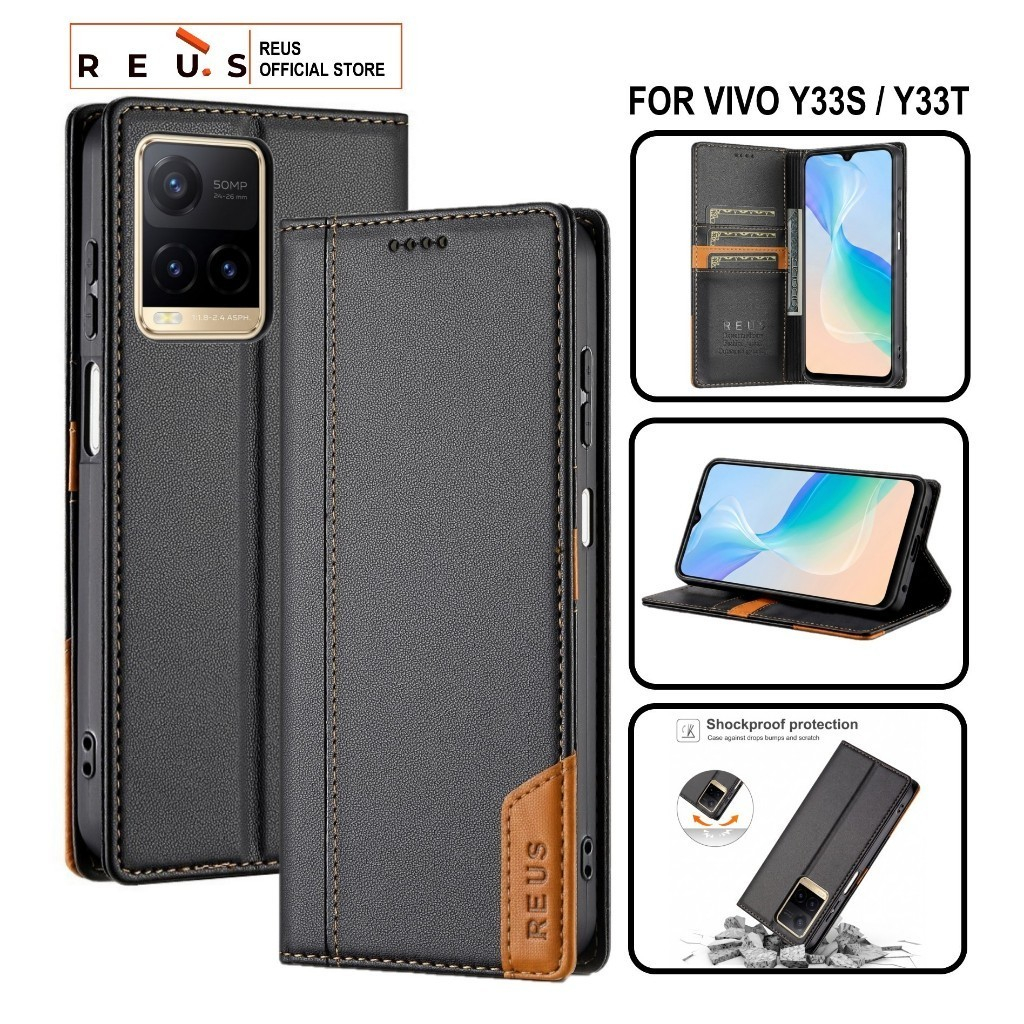 Reus Leather Case Flip Vivo Y33s / Vivo Y33t Premium Magnet Shockproof Cover - REUS Official Store