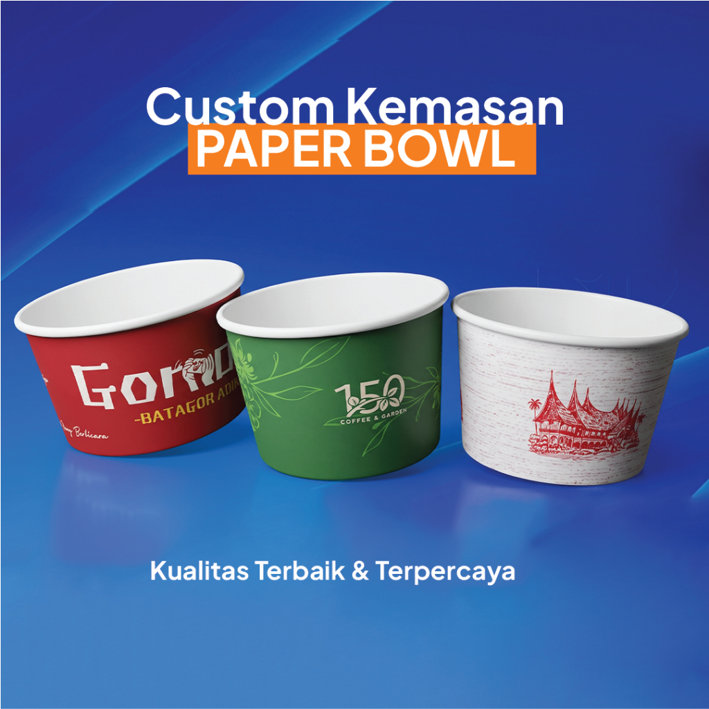 Custom Kemasan Paper Bowl Cawan Kertas Custom Logo untuk Makanan dan Minuman