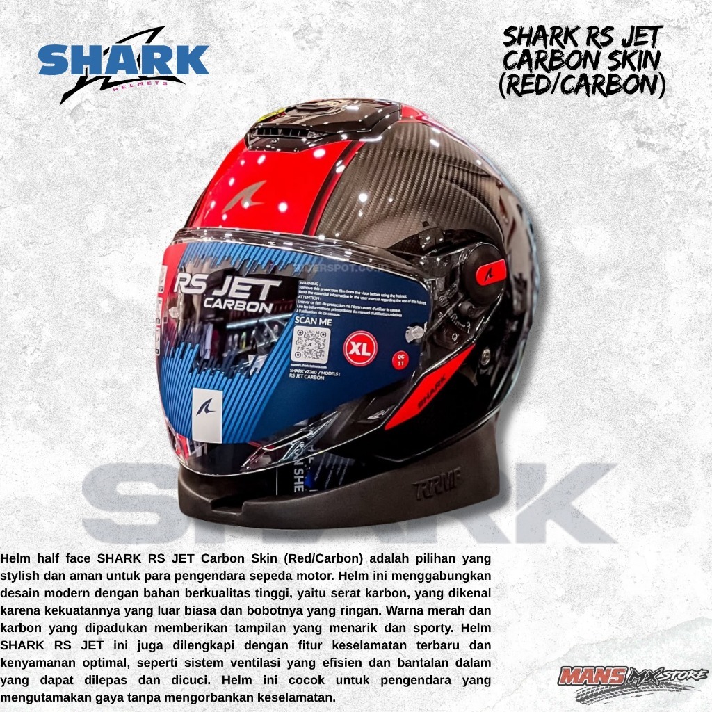 HELM SHARK RS JET CARBON SKIN RED HALF FACE ORIGINAL HELMET SHARK