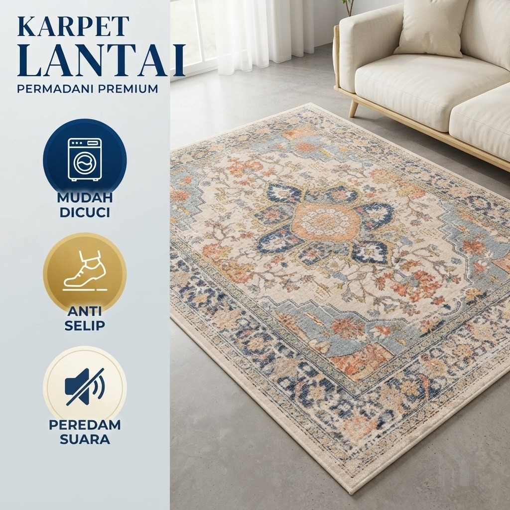 Karpet Lantai Permadani Gaya Eropa Estetik Elegan Bahan Polyester Lembut Nyaman Ukuran Besar untuk R