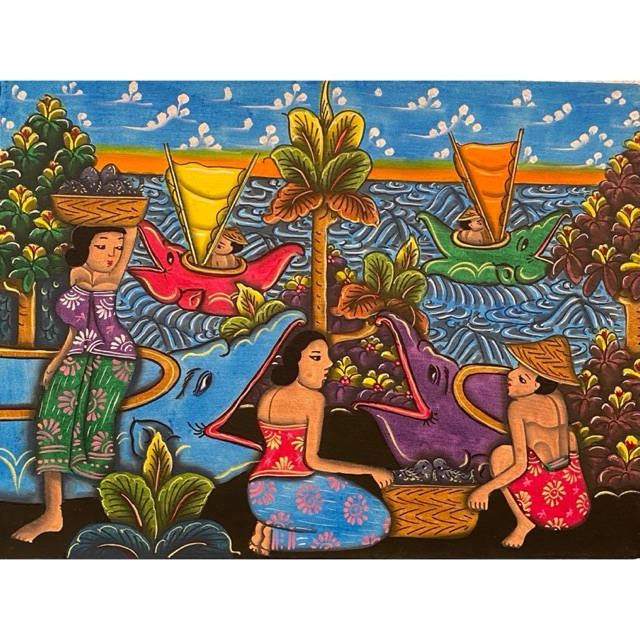 Lukisan Young Artist Bali, Lukisan Panen Padi, lukisan asli, Ukuran : 40 cm x 30 cm