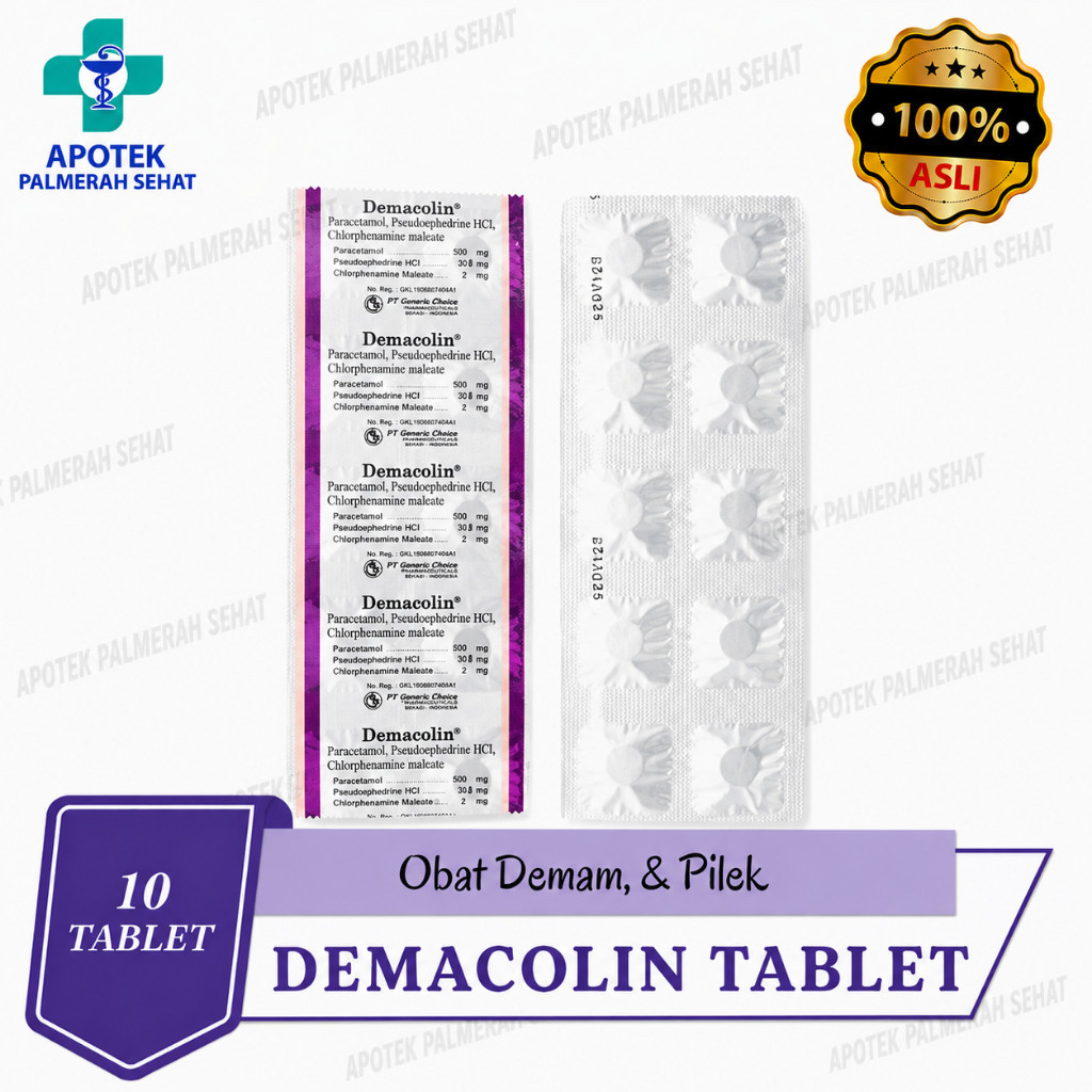Demacolin Tablet 10 Tablet Obat Demam & Pilek Paracetamol Pseudoephedrine HCl