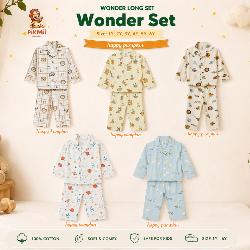 Setelan Pajama Long Set Anak Unisex - Wonder Long Set - Daily Tales - Happy Pumpkin// PIKMII BABY N 
