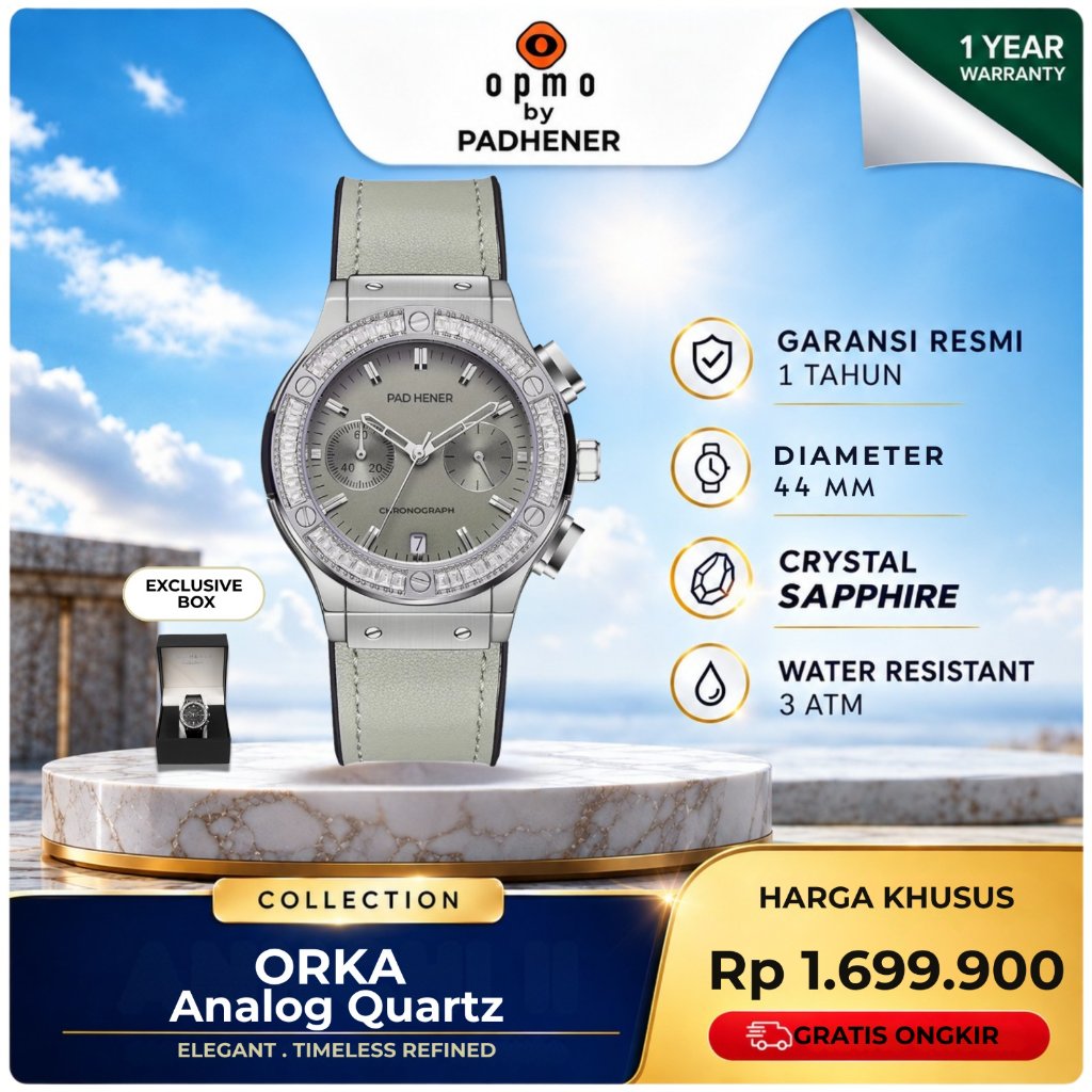 PAD HENER ORKA Jam Tangan Analog Pria Original Tali Rubber Coated Crystal Sapphire + Kotak Esklusif