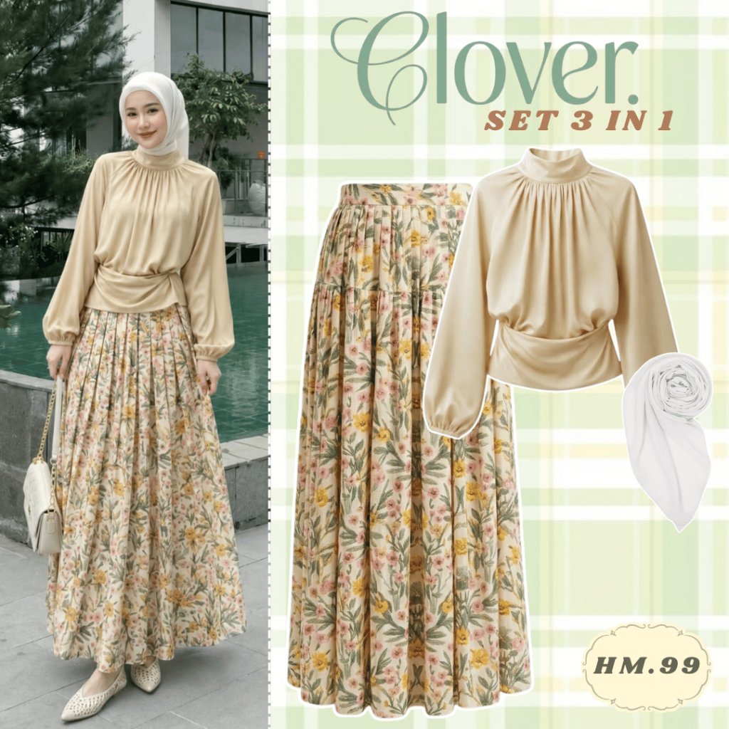 Haru Mode One Set Rok dan Atasan Floral | Echa Blouse Turtle Neck + Rok Flower Lily + Hijab Bella Sq