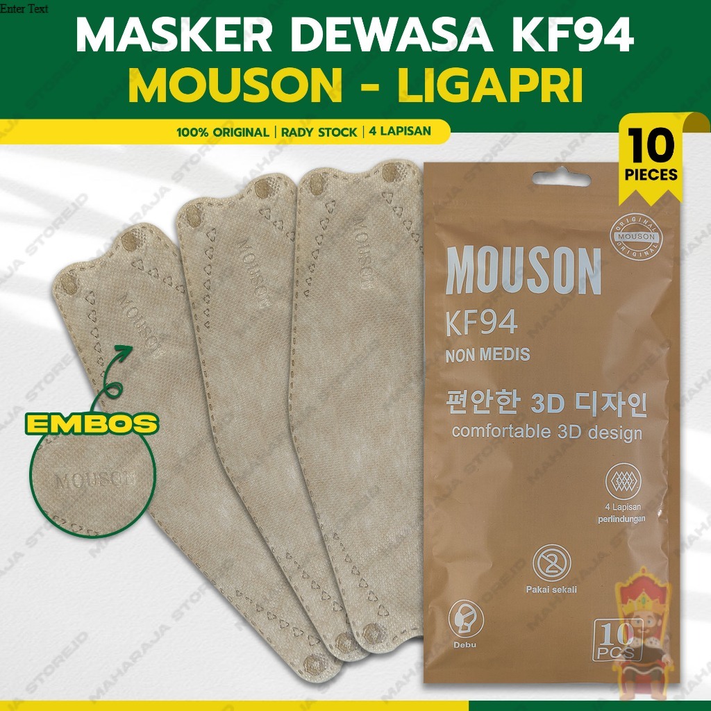 Masker KF94 MOUSON 4Ply isi 10Pcs Light Apricot Cream Korea KF 94 4 Ply Earloop Surgical Mask