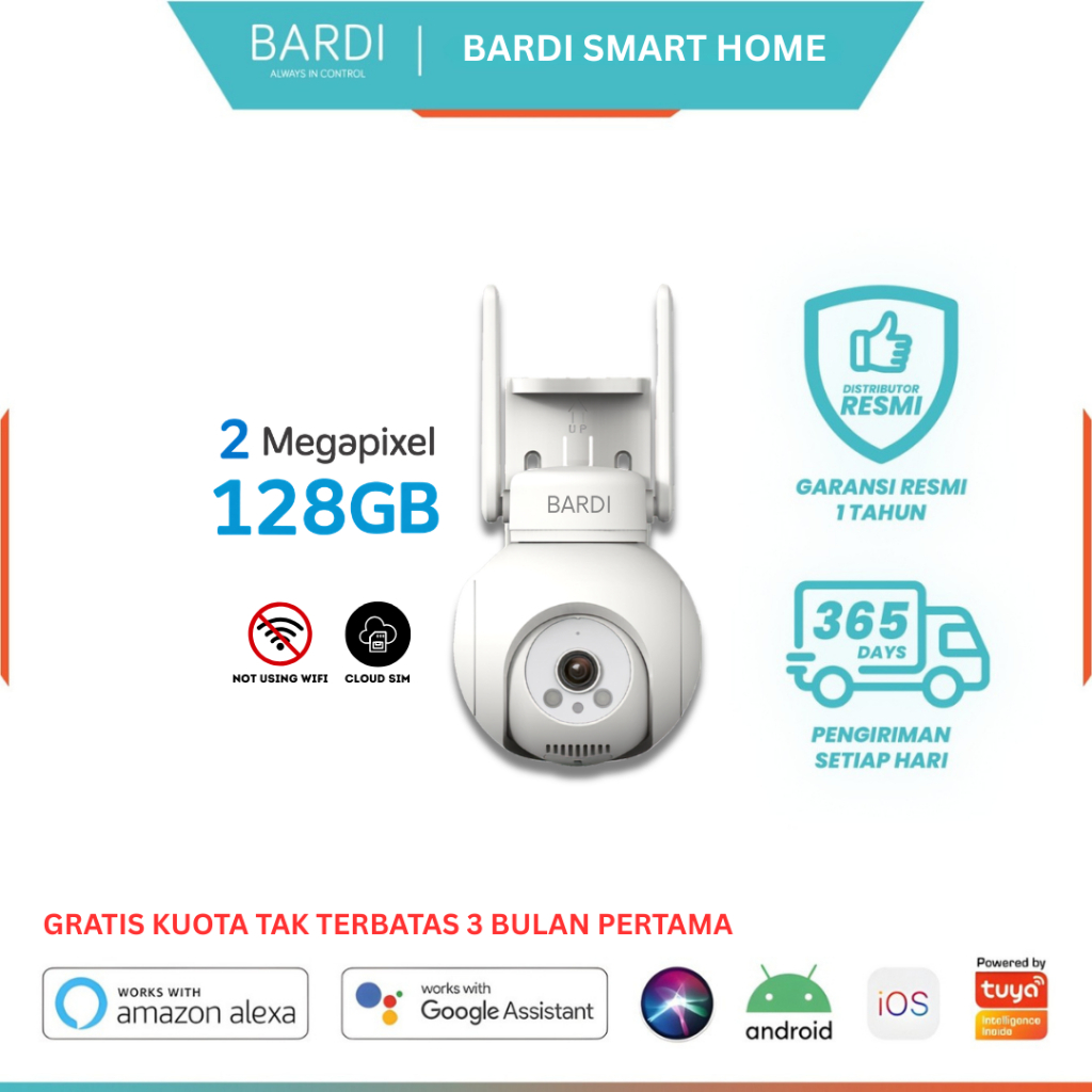 BARDI Smart IP Camera Outdoor PTZ with Cloud SIM CCTV Tanpa WiFi