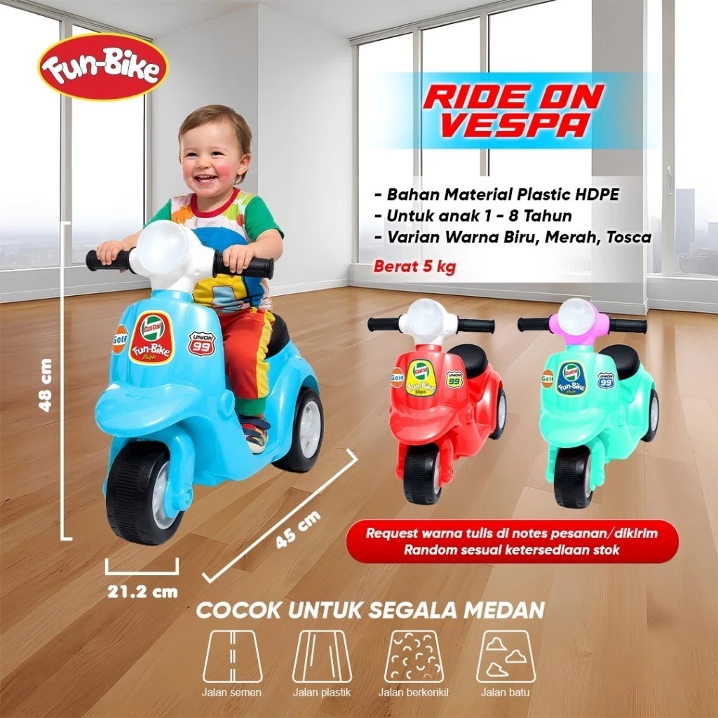 Funbike Motor Mainan Anak Vespa (TANPA MUSIK) Mainan Anak Vespa Tanggung