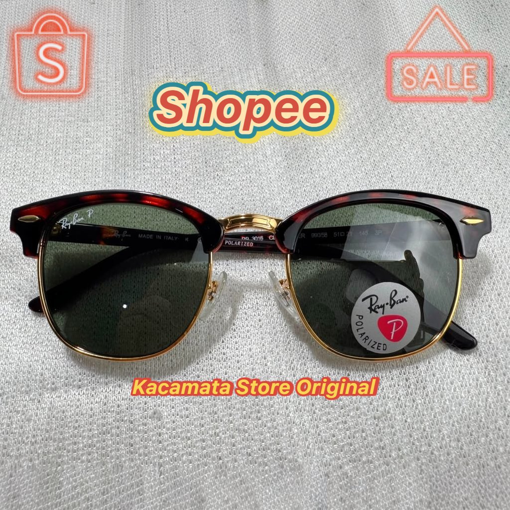 Kacamata Rayban Clubmaster RB3016 Lensa Polarized Tortoise