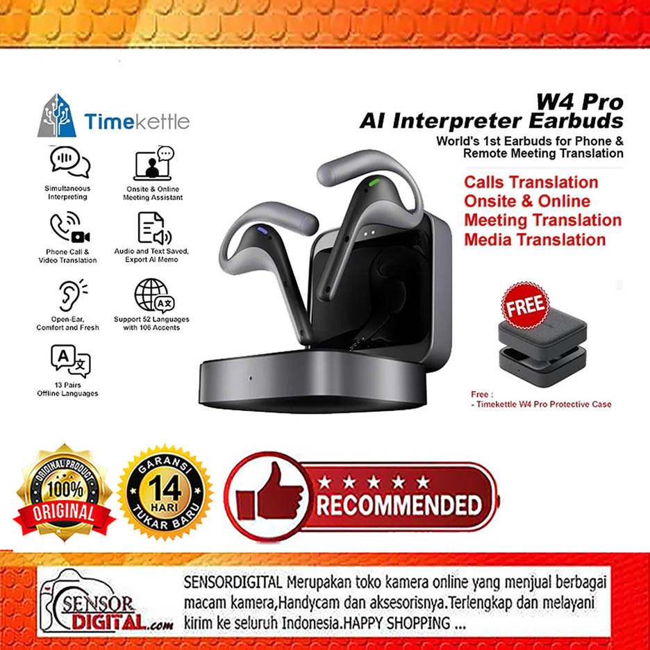 TIMEKETTLE W4 PRO TRANSLATOR EARBUDS Real Time AI Interpreter Earbud Translation Garansi Resmi