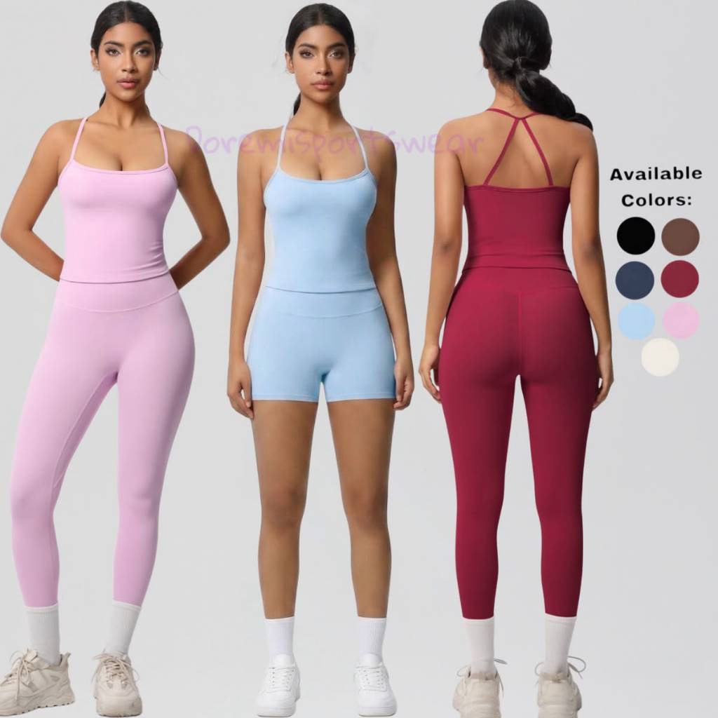 SET OLAHRAGA WANITA TANKTOP (Ada cup bra) + LEGGING + SHORT GYM YOGA PILATES WORKOUT X93 L93 CP93