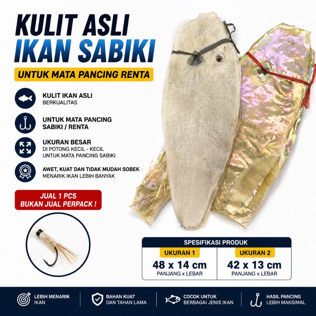 Kulit Asli Ikan Sabiki Ukuran Besar - Bahan Mata Pancing Renta