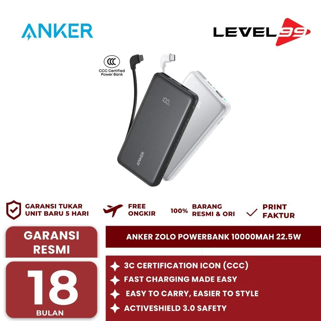 Anker Zolo Powerbank CCC Certified 10.000mAh 3 Port USB type A/C Airplane Friendly Pesawat Built-in 