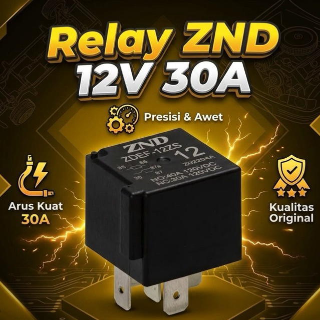 Relay ZND 12V 30A Original - Relay Mobil 5 Kaki 40A 120VDC
