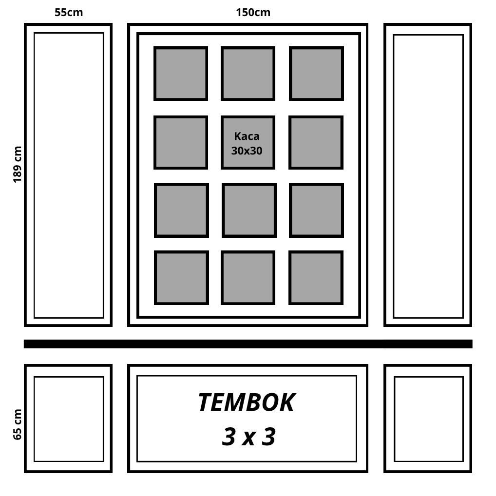 Paket Wall Moulding 3 x 3 Siap Pasang | Kaca Non Bevel