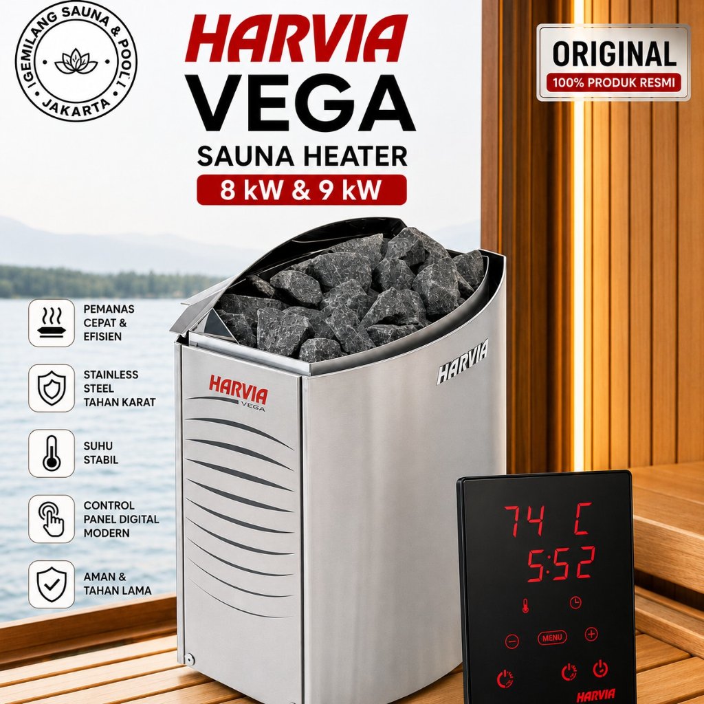 Tungku Sauna Merek Harvia 8 kW dan 9 kW ORIGINAL HARVIA VEGA SAUNA HEATER 8kW 9kW ORIGINAL WITH DIGI