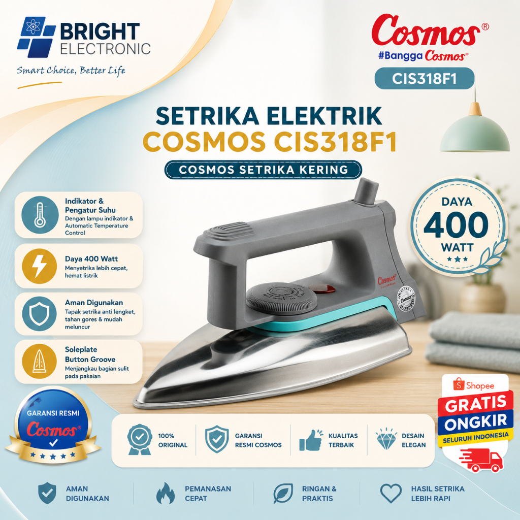 SETRIKA ELEKTRIK COSMOS CIS318F1/CIS-318-F1/CIS-318F1/CIS 318 F1/CIS 318F1/COSMOC SETRIKA KERING