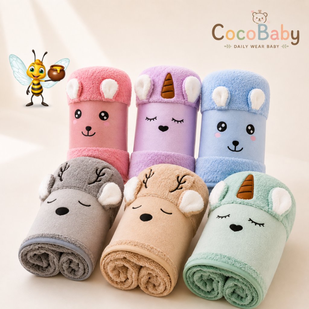 Handuk Bayi Dan Anak Premium Size 50x100cm Handuk Mandi Microfiber Motif 3D Telinga Kuping Lembut Me
