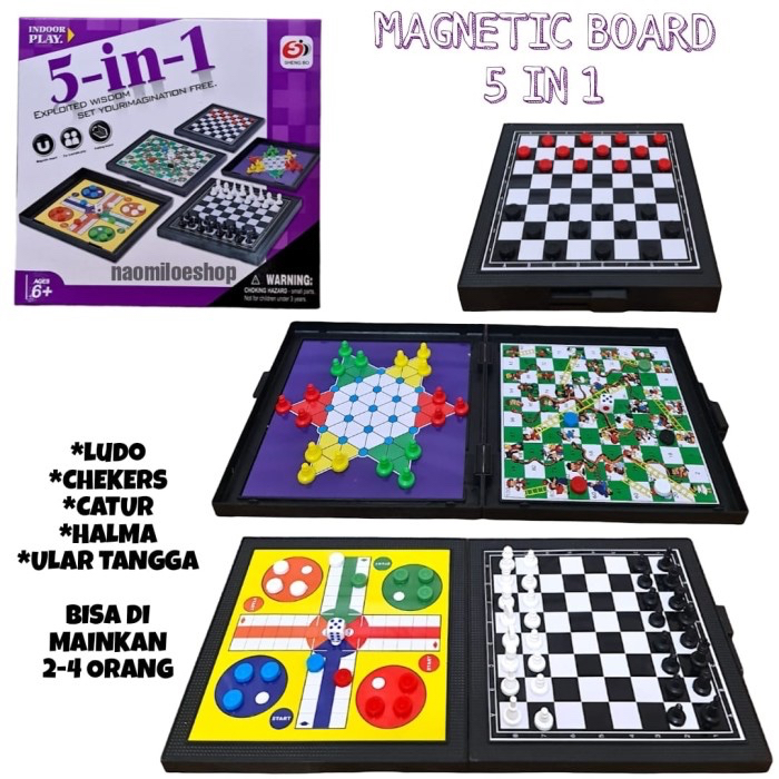 magnetic game 5 in 1 catur ludo ular tangga halma chekers cheker game board game set 5i1