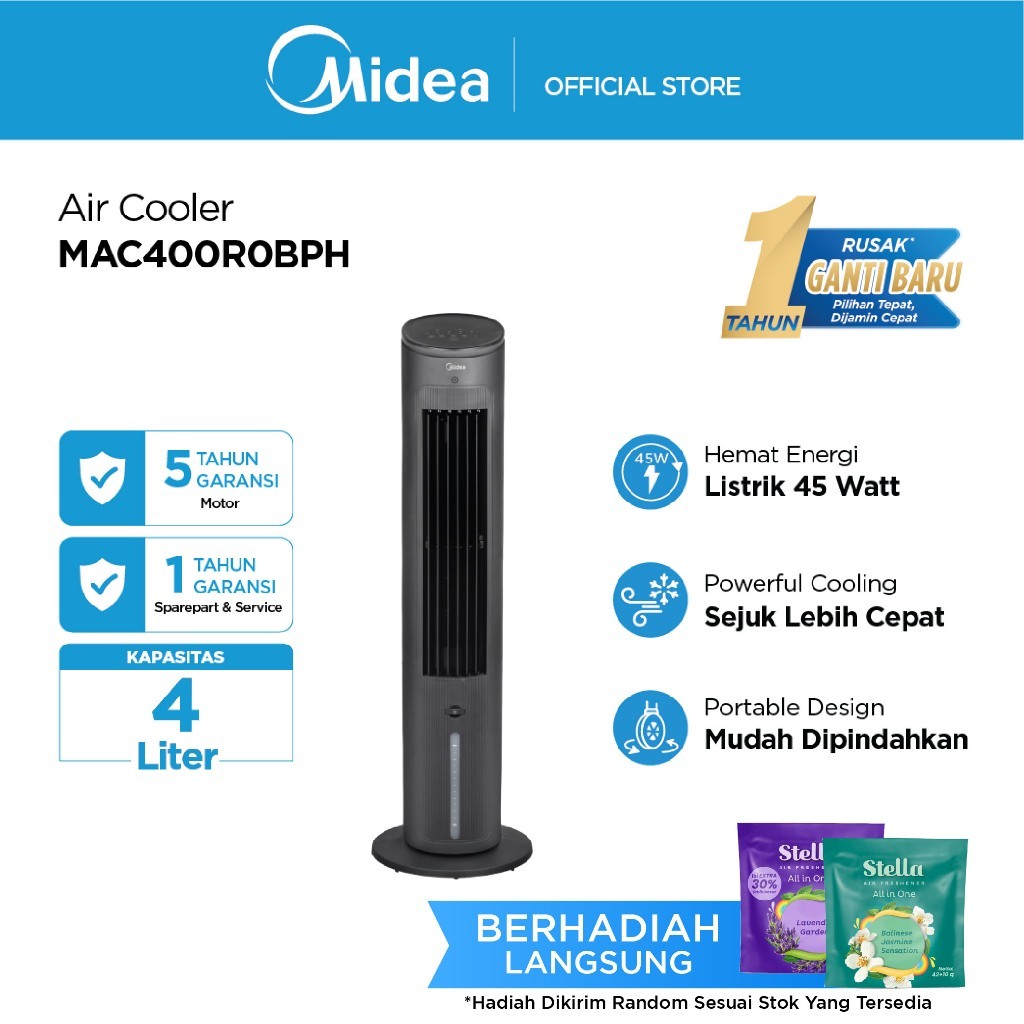 Midea Tower Kipas Angin Fan Air Cooler Hitam MAC-400R0BPH/MAC-400R0-APW Garansi Resmi + Remote Contr