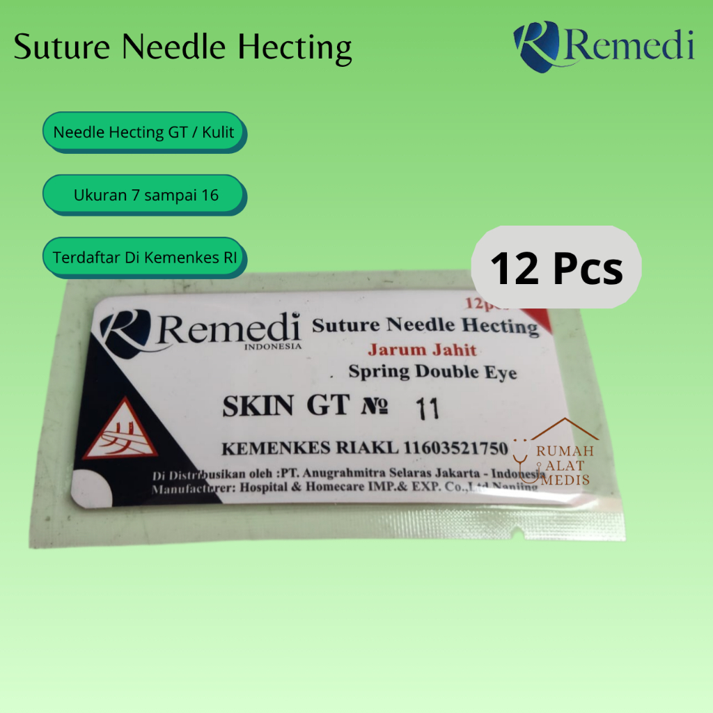 Needle Hecting Remedi / Jarum Kulit / GT 7 sampai GT 16 / Nald Hecting / Suture Needle Hecting GT Ku