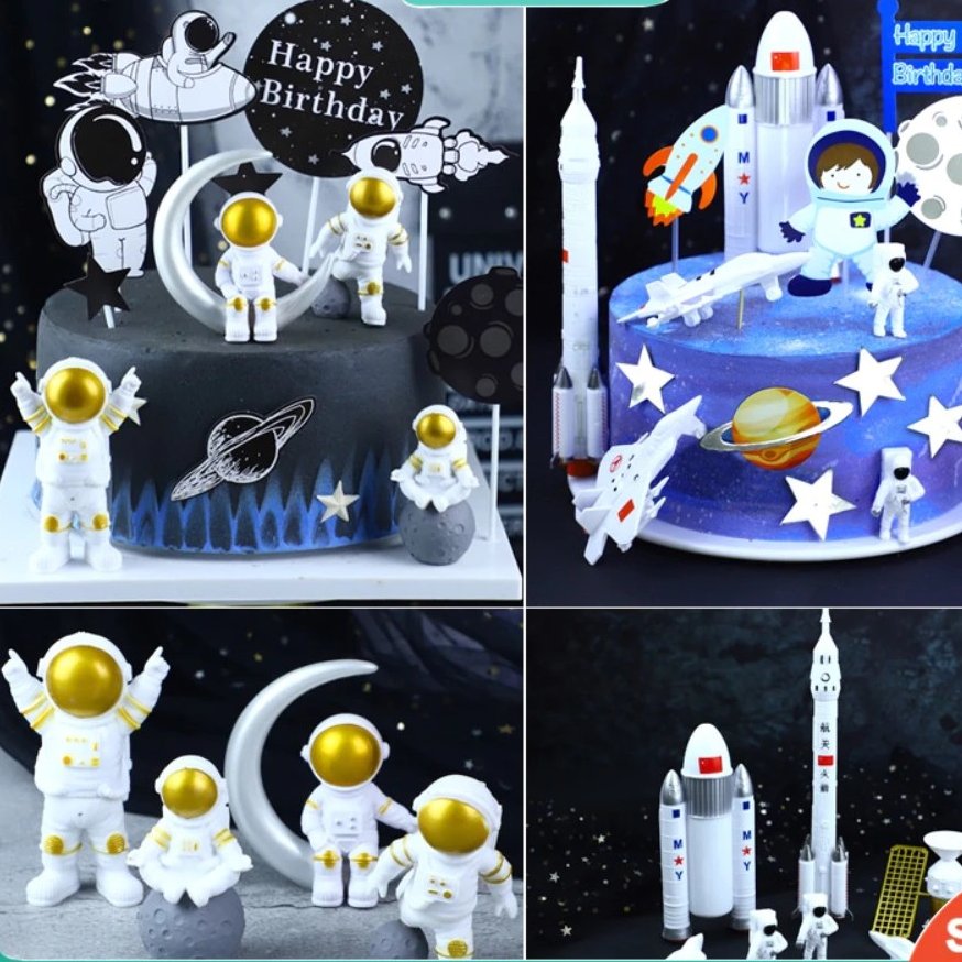 Topper Cake Dekorasi Kue Astronaut Luar Angkasa Set Isi 3 Pcs Mainan Anak Topper Motif Luar Angkasa 