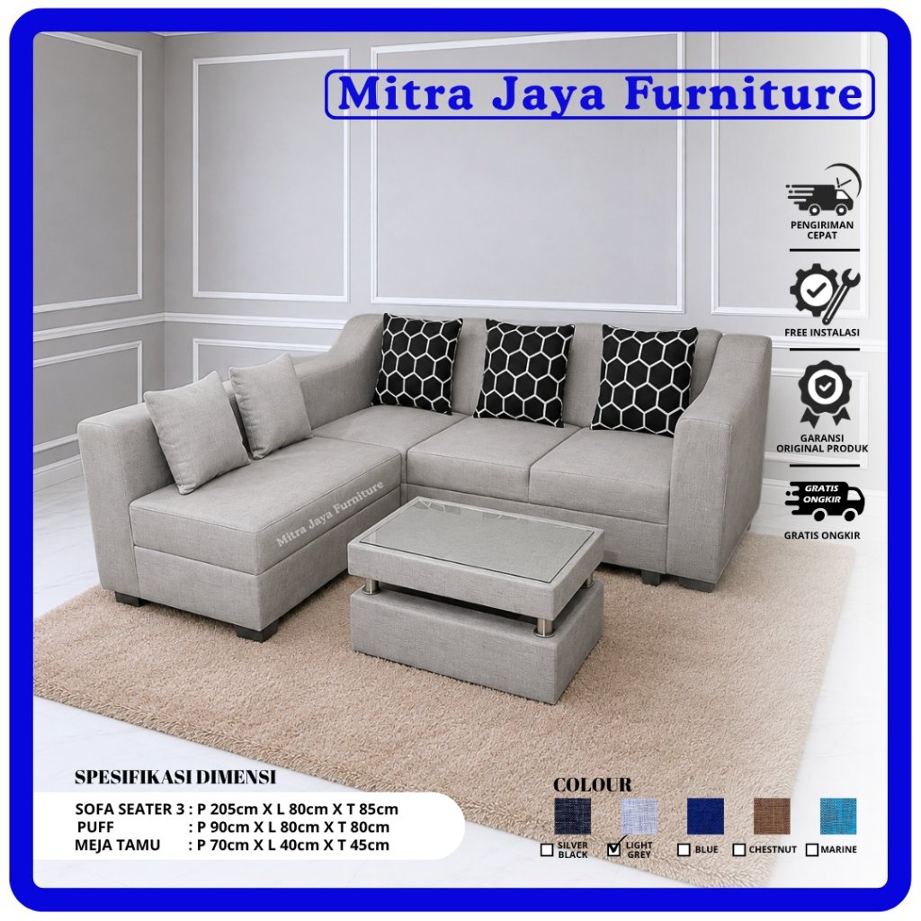 Mitra Jaya Furniture Sofa L Minimalis Mild Ruang Tamu Model Elegan Busa Royal Kain Kanvas Bonus Bant