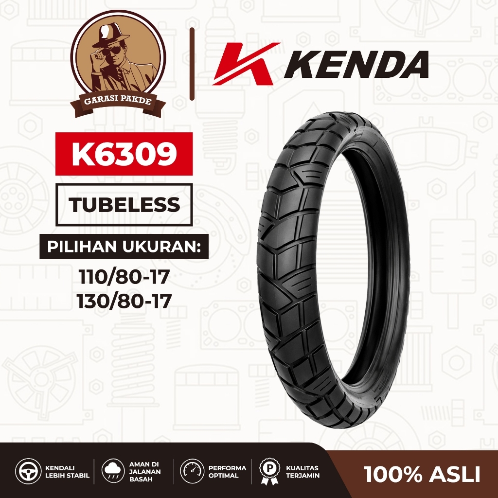 Kenda Ban Tubles Tubeless K6309 110/80 & 130/80 Ring 17 - Ban Motor Depan Belakang Dual Purpose KLX 