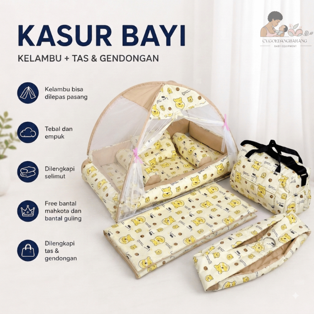 Fullset Kasur Bayi Kelambu PREMIUM | FREE Bedcover + Tas & Gendongan | Newborn
