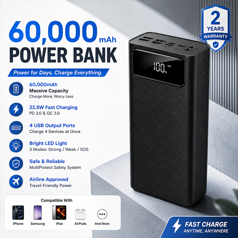 SALYS LENTIVEN Powerbank 60000mAH With 4usb Fast Charging