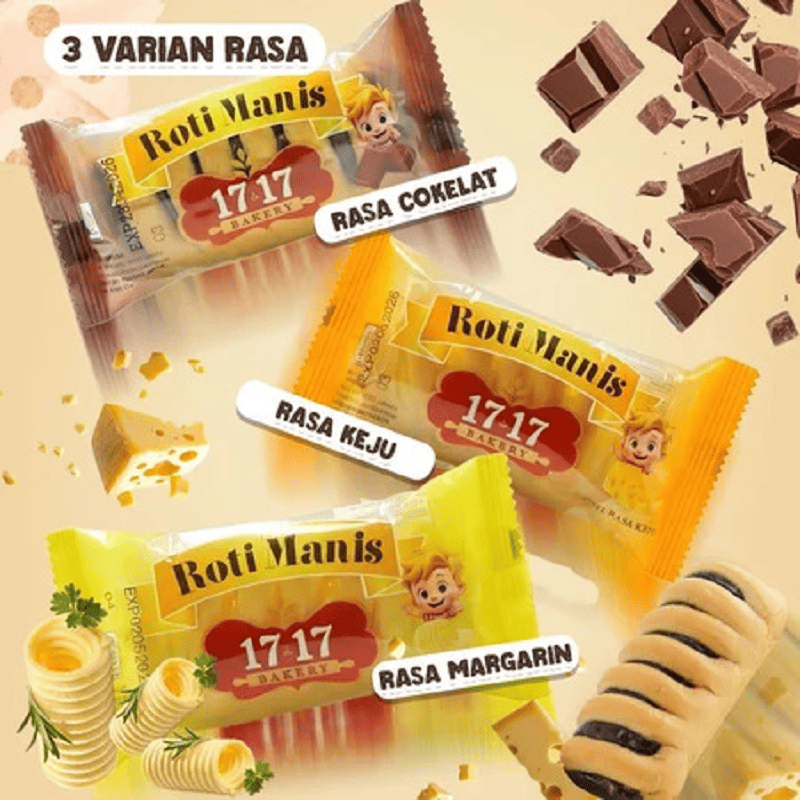 1717 Bakery Roti Manis Rasa Cokelat Margarin Keju Vanila 20g